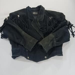 Vintage Kezia Womens Black Fringe Genuine Leather Western Cowboy Jacket Chest 42
